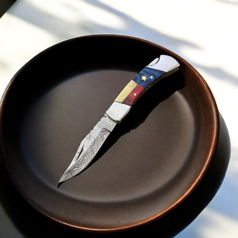 Handmade Damascus Pocket Knife with Pakka Wood Handle