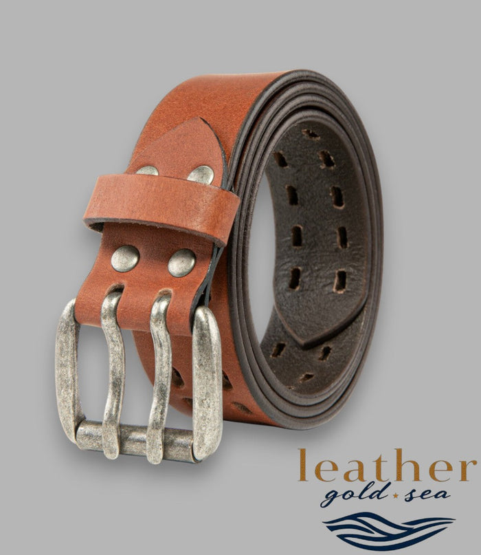 Belt with double holes - light brown
