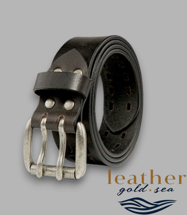 Belt with double holes - custom black belt