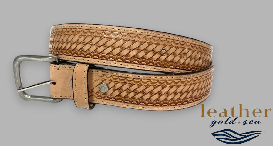 basketweave Leather Belt for Men - 32" to 54"