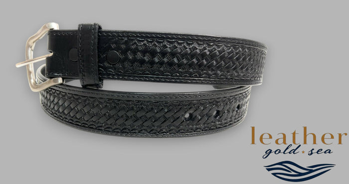 Black basket weave Belt - 100% genuine leather