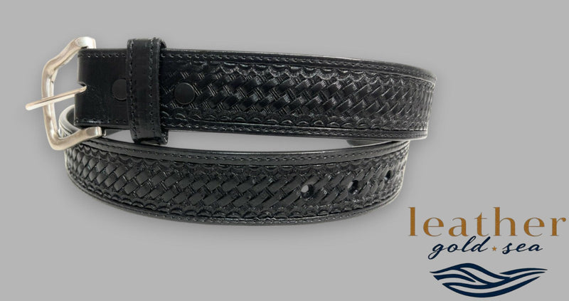 Black basket weave Belt - 100% genuine leather