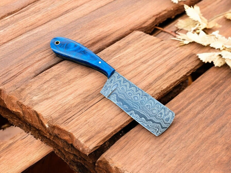 Handmade Damascus Bull Cutter Knife with Epoxy Resin Handle