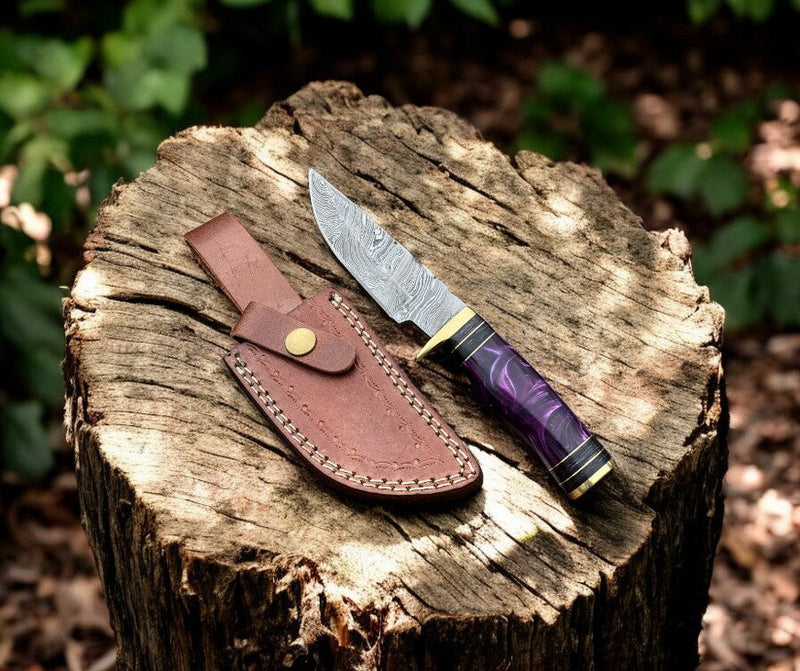 Handmade Damascus Hunting Knife with Epoxy Resin Handle