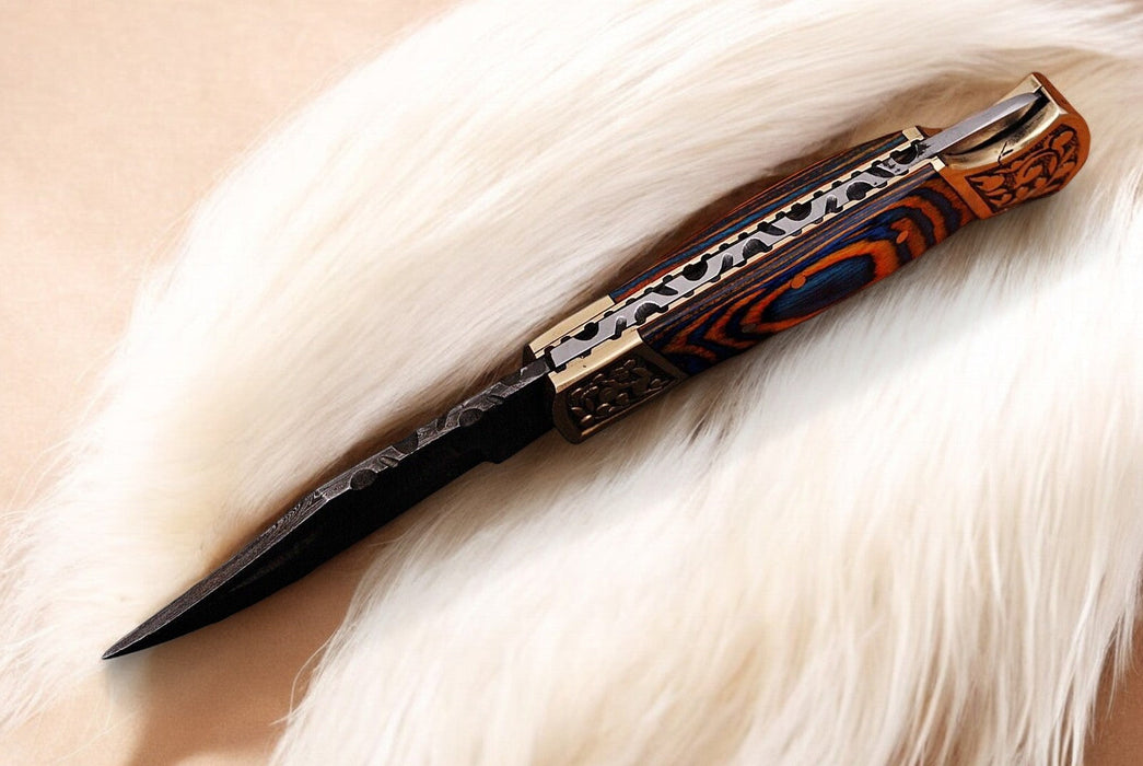 Handmade Damascus Folding Knife – Exotic Wood Handle