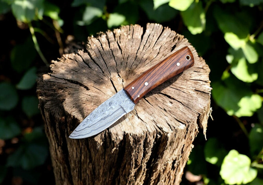 Handmade Damascus Steel Skinning Knife – 8" with Rosewood Handle