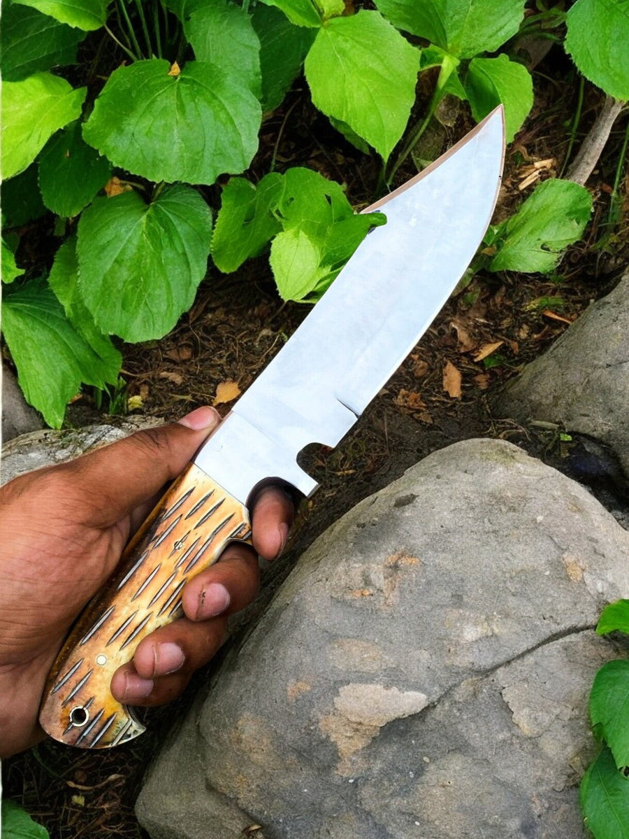 Custom Handmade Bowie Knife - D2 Steel Blade, Bone Handle, 13" Overall