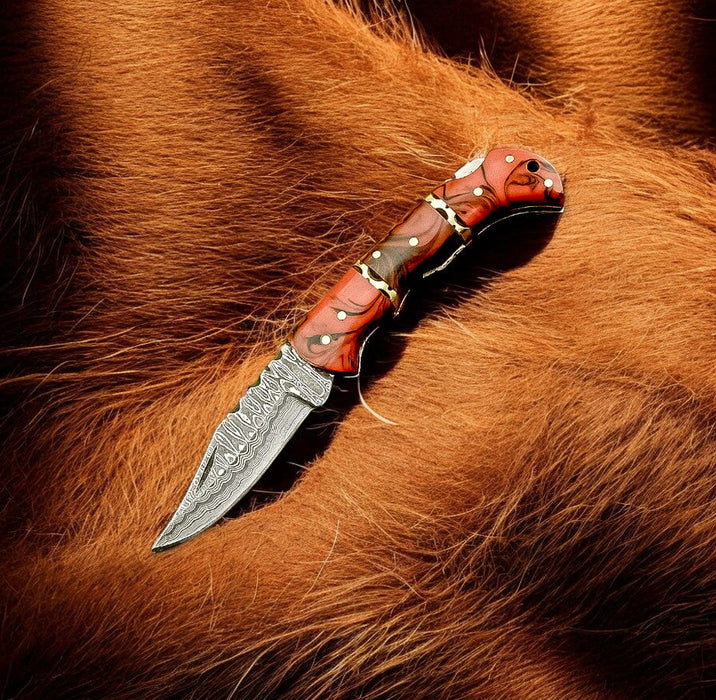 Damascus Folding Knife – Epoxy Resin Handle | 3 inch blade