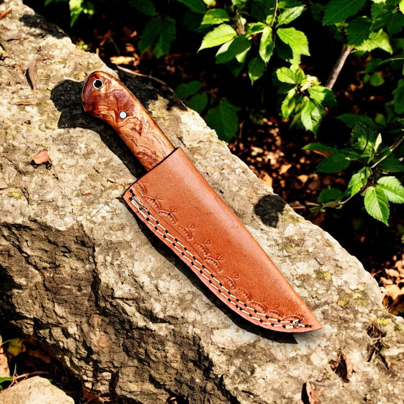 Handmade Damascus Steel Skinning Knife with Olive Wood Handle