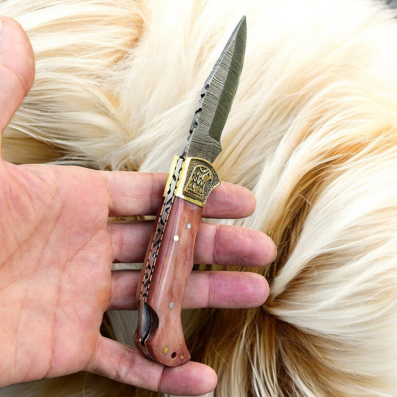 Custom Handmade Damascus Steel Pocket Clip Knife - 3" Blade