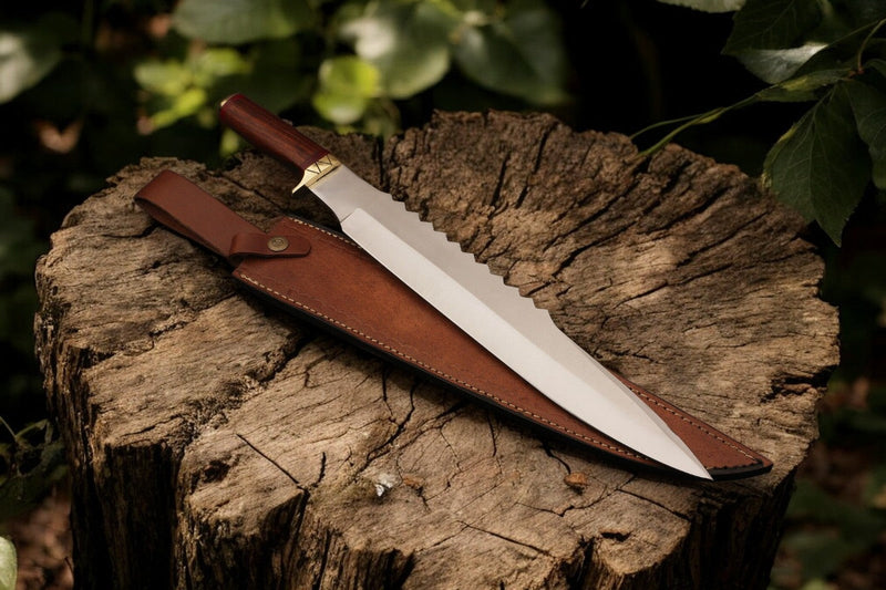 Custom Handmade Bowie Knife - 18" D2 Steel Blade, Rosewood Handle