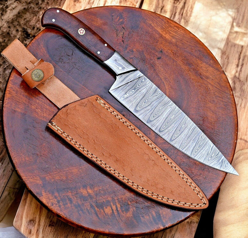 Custom Damascus Chef Knife – Rosewood Handle, 13"