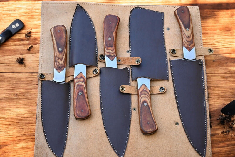 Handmade Damascus Kitchen Knives Set – Exotic Wood Handles