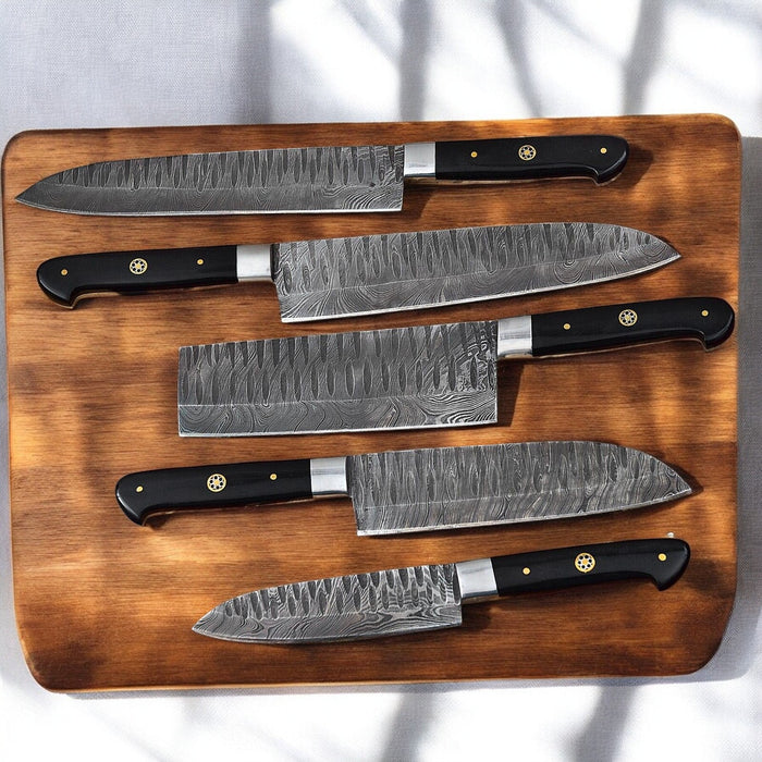 Handmade Damascus Kitchen Knives Set – Buffalo Horn Handle