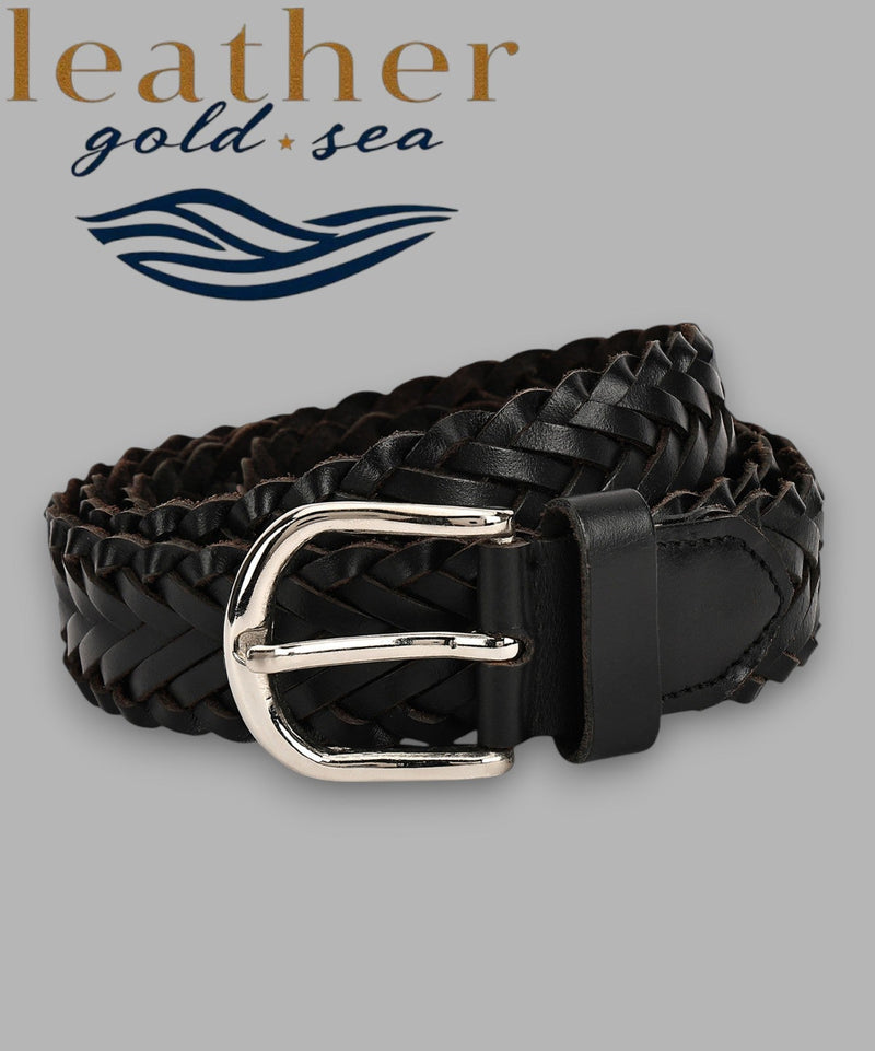 Braided Leather Belt – Dark Brown, All Sizes