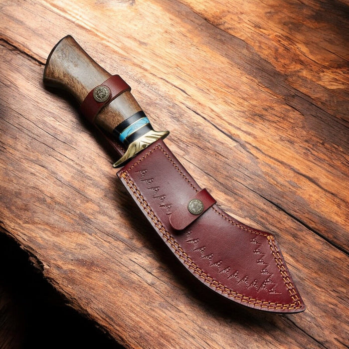 Custom Handmade Damascus Bowie Knife with Rosewood Handle