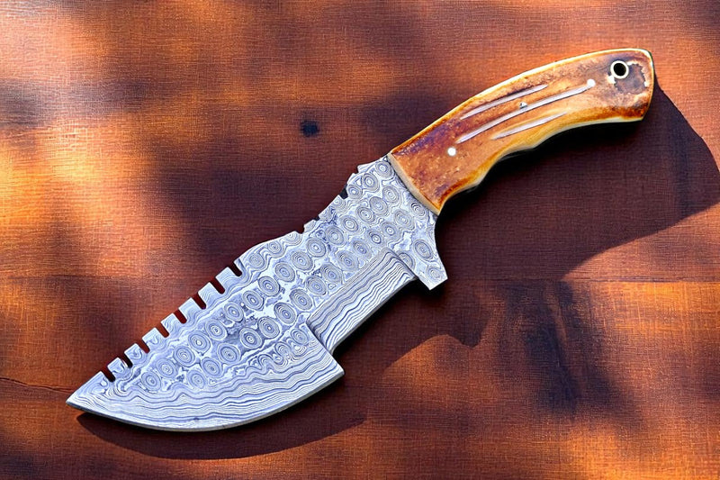 Handmade Damascus Hunting Knife with Camel Bone Handle
