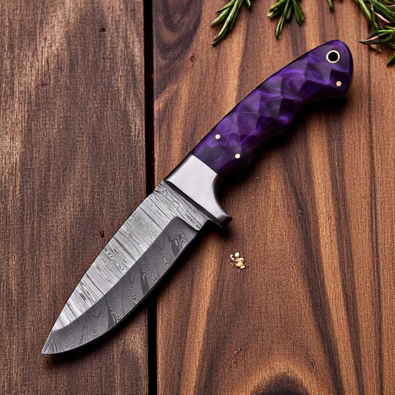 Handmade Damascus Steel Hunting Knife 8" with Sheath