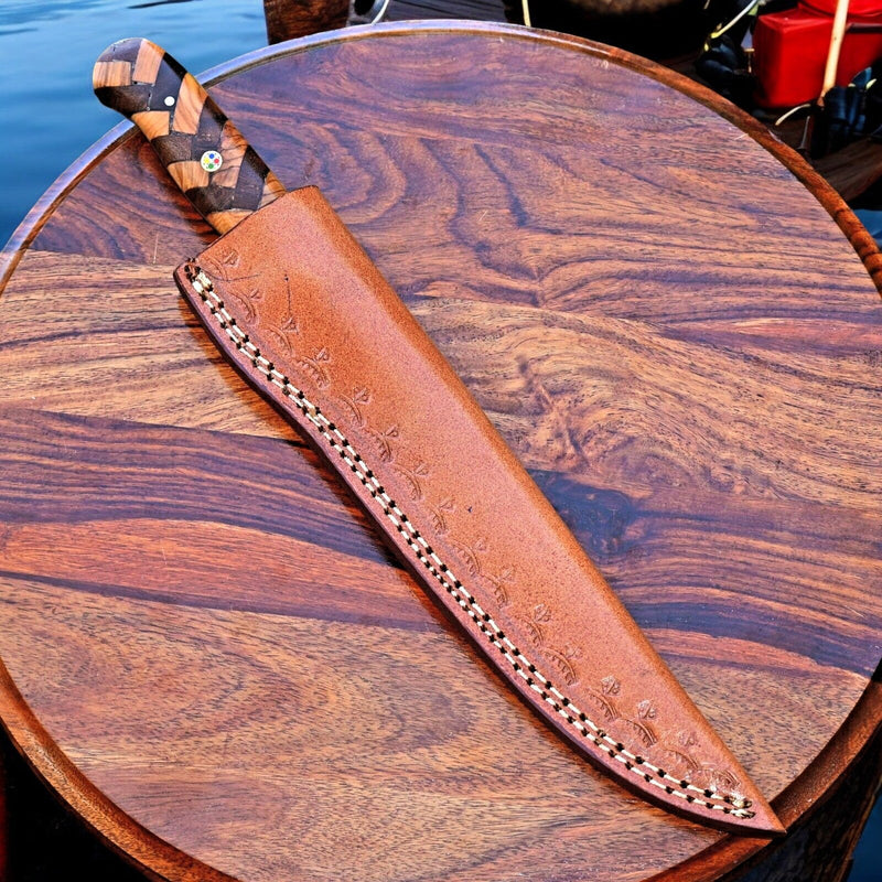 Handmade Damascus Fillet Knife – 12" with Olivewood Handle