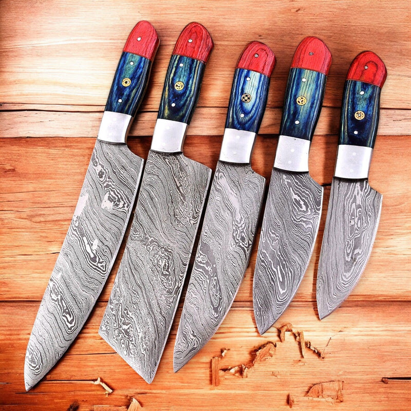 Handmade Damascus Steel Kitchen Knives Set – Exotic Wood Handles