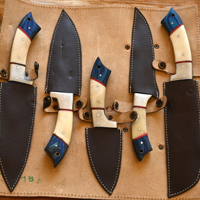 Handmade Damascus Kitchen Knives Set – Exotic Wood & Bone