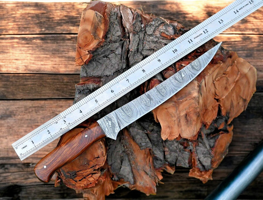 Premium Damascus Fillet Knife – 7.6" Blade, Rosewood Handle