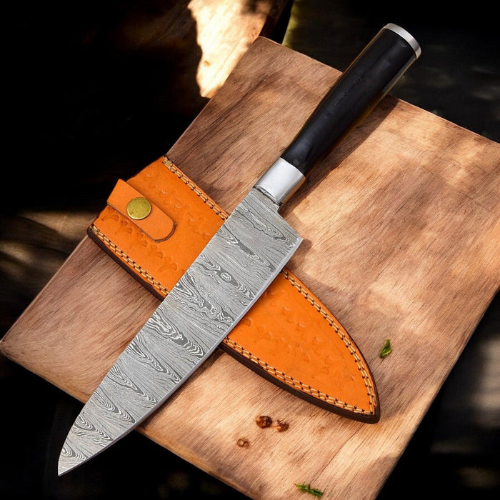 13" Custom Handmade Damascus Chef Knife with Sheath