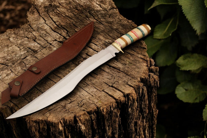Custom Handmade Bowie Knife - 12" D2 Steel Blade, Exotic Wood & Bone Handle