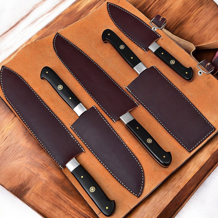 Handmade Damascus Kitchen Knives Set – Buffalo Horn Handle