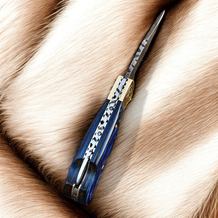 Handmade Damascus Folding Knife – Exotic Wood & Brass