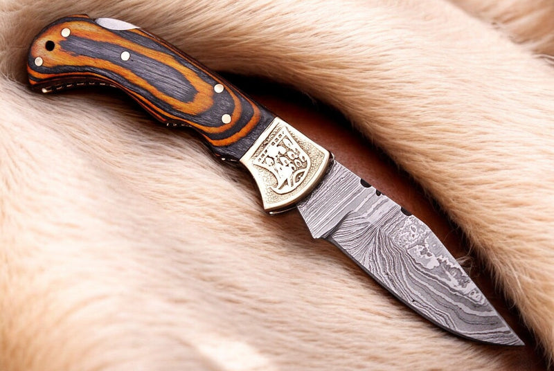 Custom Handmade Damascus Pocket Knife with Exotic Wood Handle