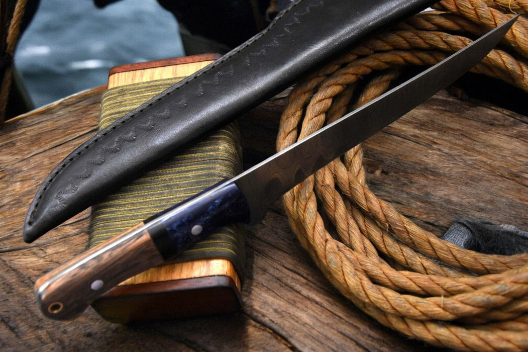 Handmade Damascus Fillet Knife – Olivewood & Resin Handle