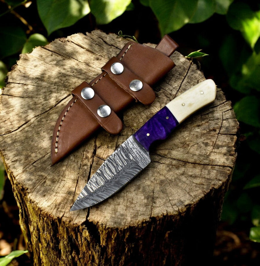 Handmade Damascus Steel Skinning Knife - 8" Custom Hunting Tool