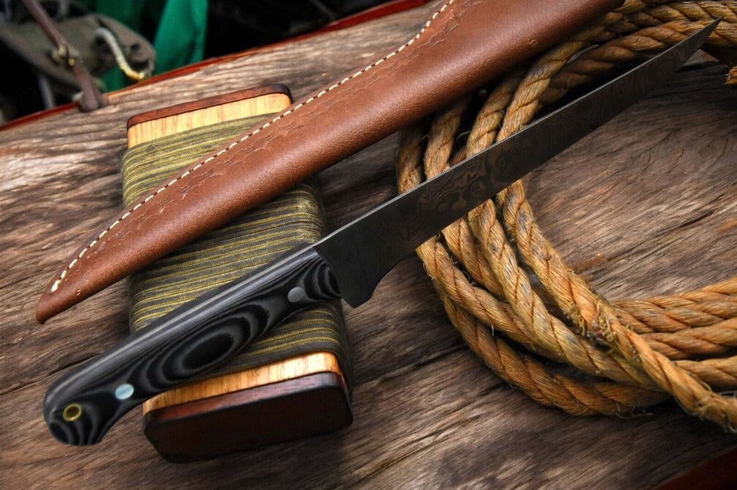 Handmade Damascus Fillet Knife with G-10 Micarta Handle