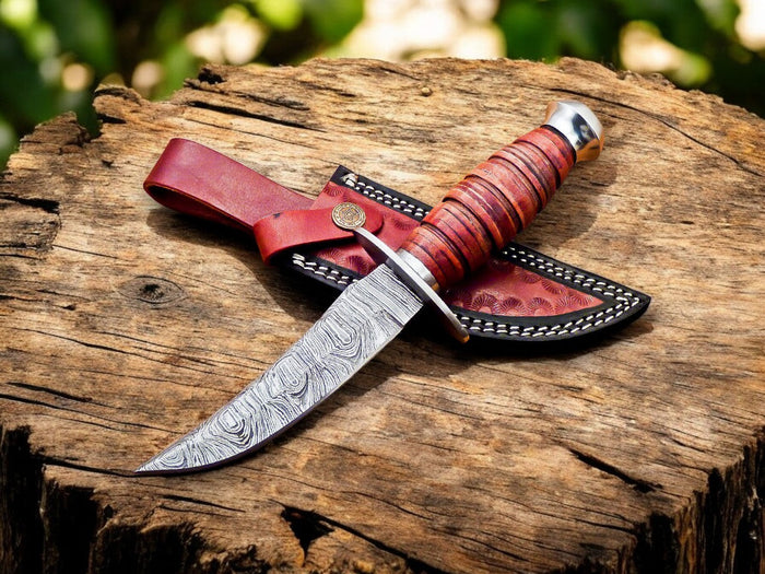 Handmade Damascus Bowie Knife – Buffalo Horn Handle