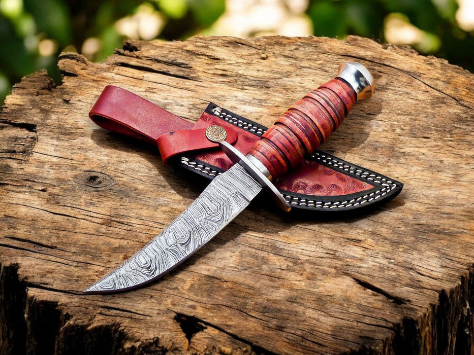 Handmade Damascus Bowie Knife – Buffalo Horn Handle