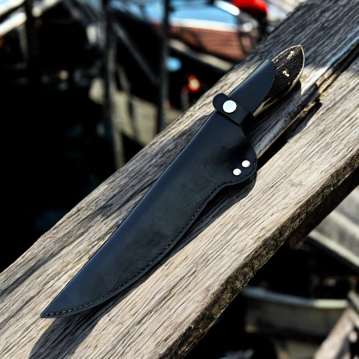 Premium Damascus Fillet Knife – Antler Horn Handle, 13"