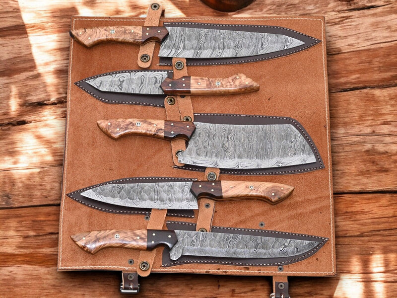 Handmade Damascus Steel Kitchen Knives Set – Rosewood Handle