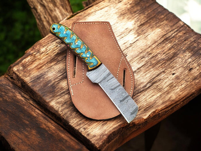 Custom Handmade Bull Cutter Knife – Damascus Steel, 8"