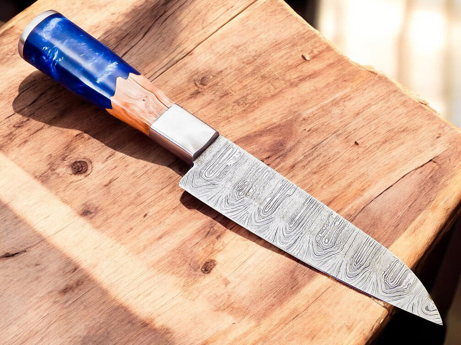 Handmade Damascus Chef Knife – Resin Wood Handle, 12"