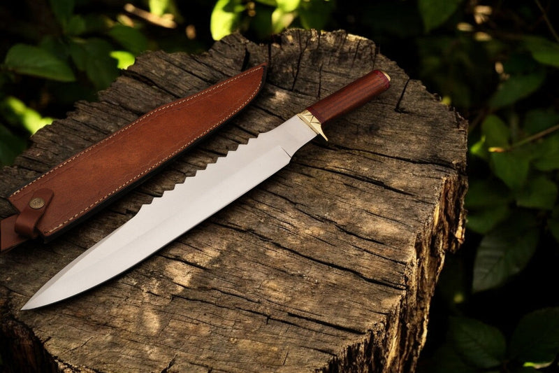 Custom Handmade Bowie Knife - 18" D2 Steel Blade, Rosewood Handle