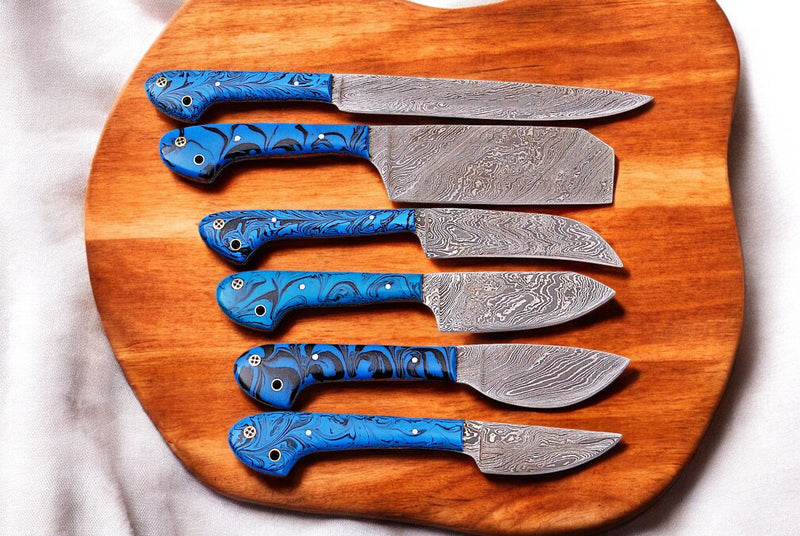 Handmade Damascus Kitchen Knives Set – Epoxy Resin Handle