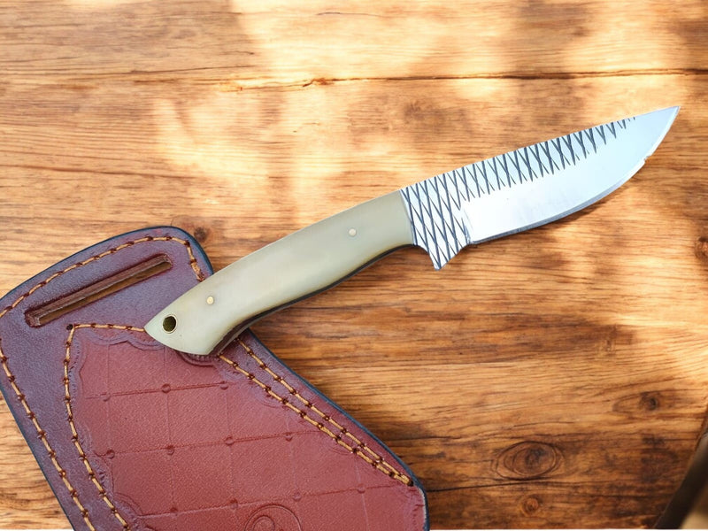 Handmade Cowboy Knife with Bone Handle & Leather Sheath