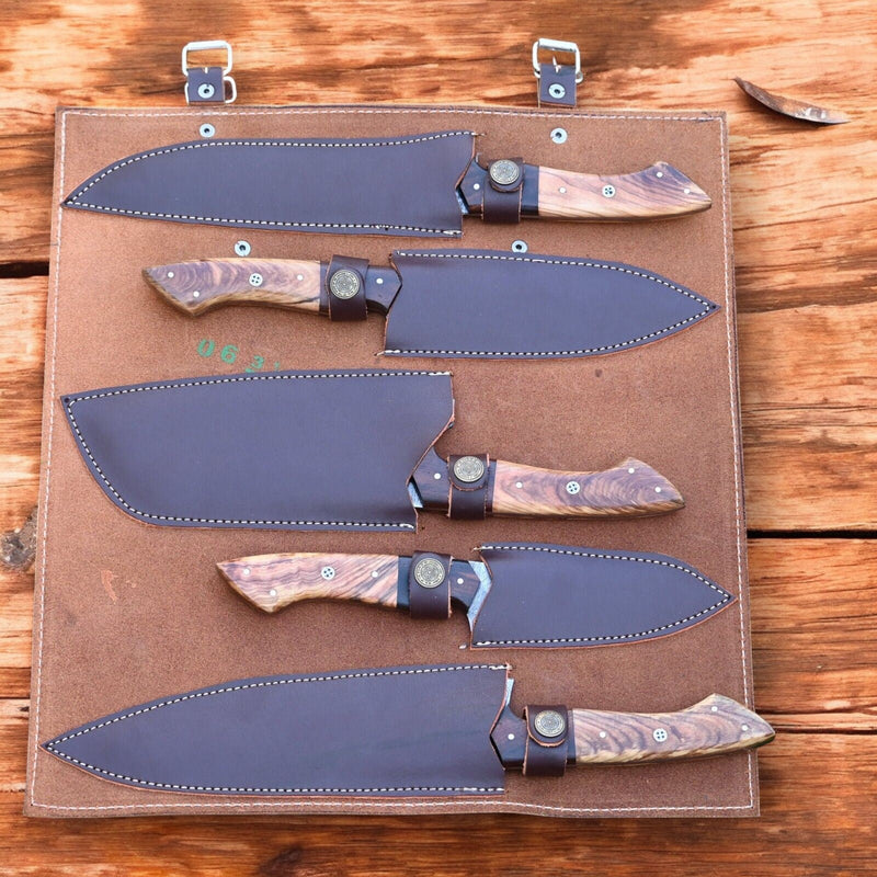 Handmade Damascus Steel Kitchen Knives Set – Rosewood Handle