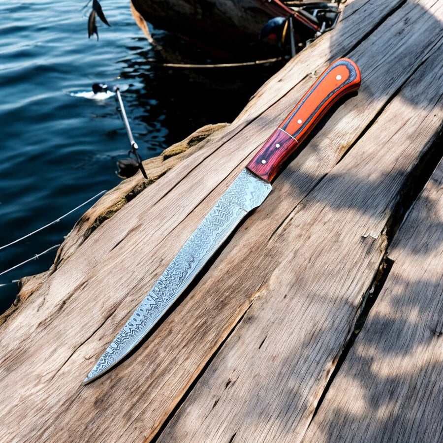 Custom Handmade Damascus Fillet Knife – 12" Exotic Wood
