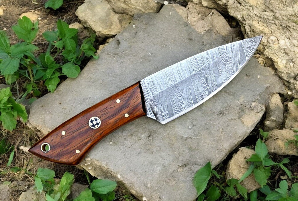 Handmade Damascus Hunting Knife with Rosewood Handle