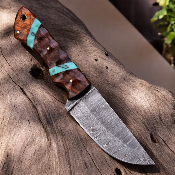 Handmade Damascus Hunting Knife with Rosewood Handle