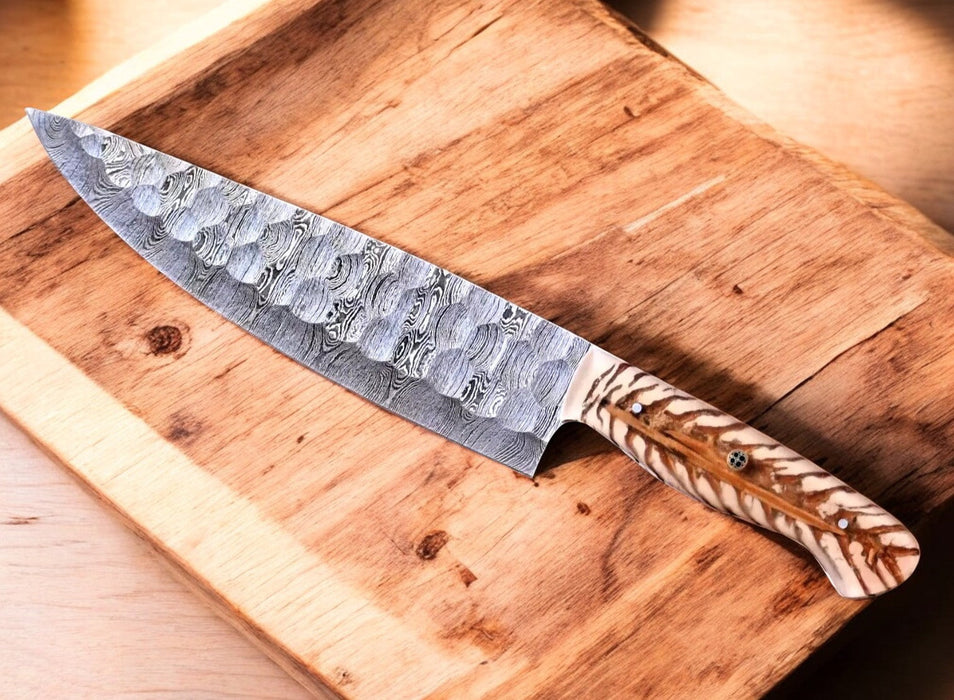 Handmade Damascus Chef Knife with Pine Cone Handle