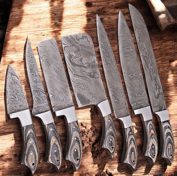 Handmade Damascus Kitchen Knives Set – Exotic Wood Handles