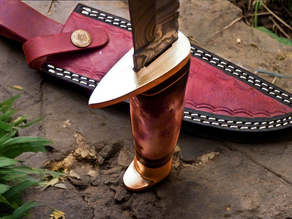 Handmade Damascus Hunting Knife – 12" with Bone Handle